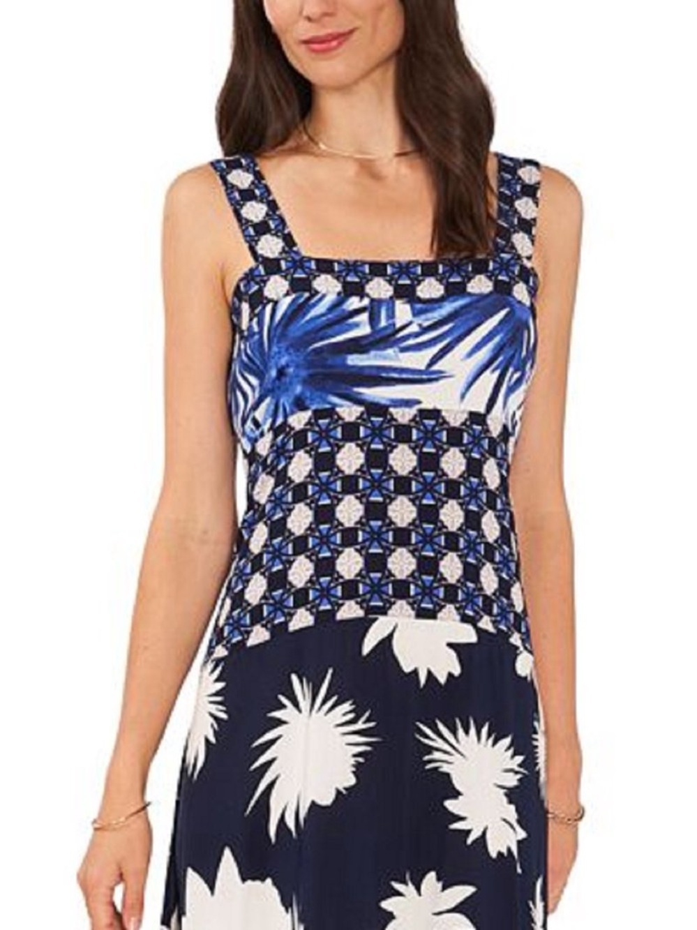1.STATE Beach Blue Tropical Maxi Dress Size Large - Picture 3 of 8